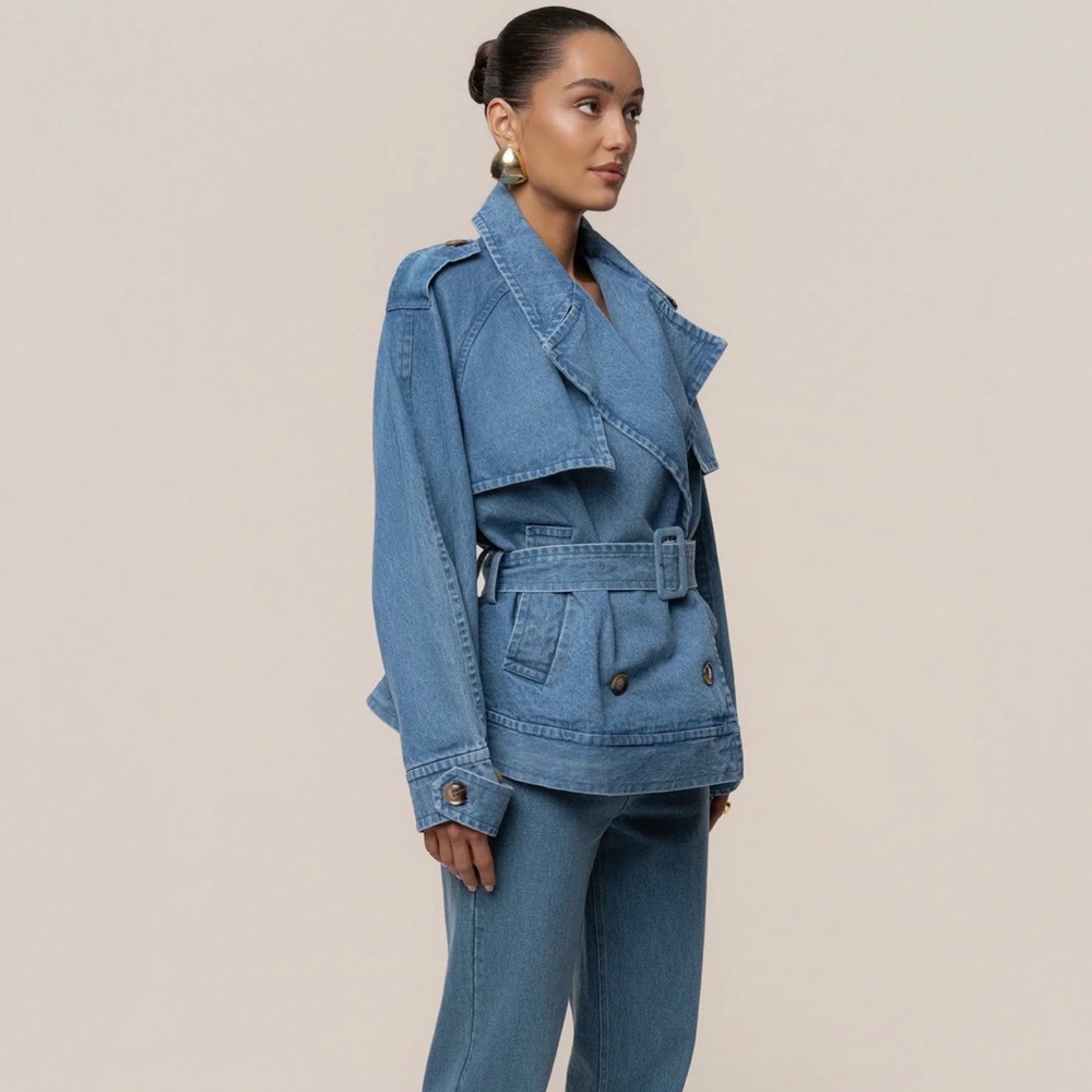 JLUXLABEL MEDIUM WASH DOUBLE BREASTED DENIM JACKET - Picture 8 of 8
